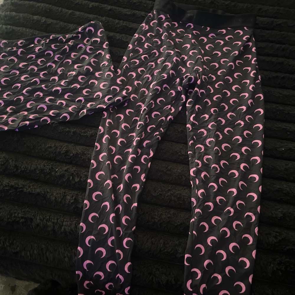 Marine Serre Black Pajama Pants with Pink Crescent Moon Print